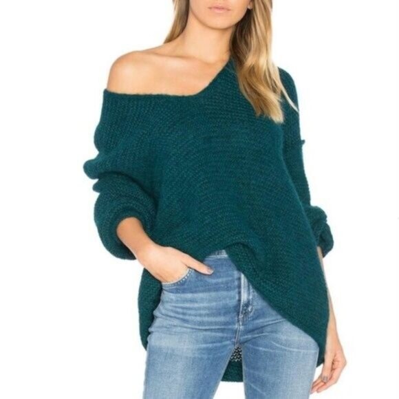 FREE PEOPLE All Mine Sweater V-neck Slouchy Green Sz S - Picture 1 of 11